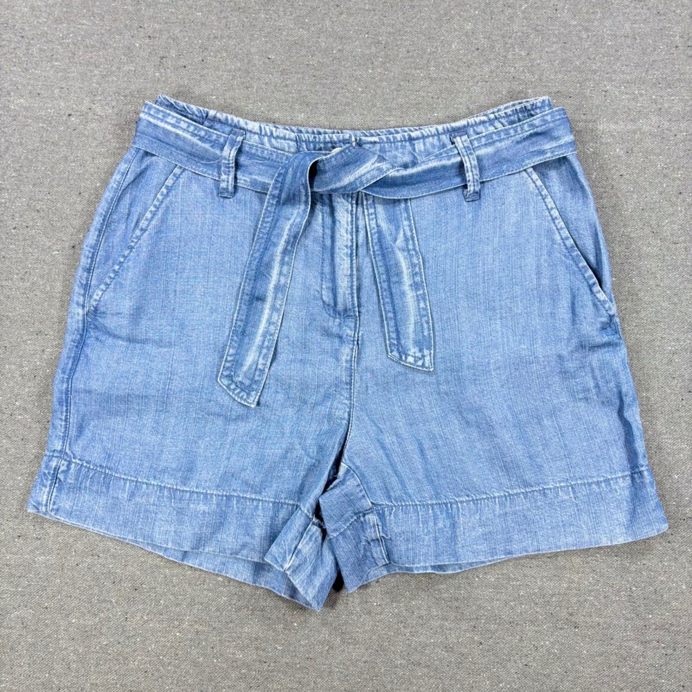Elie Tahari Shorts Women Size 2 Blue Tencel Lyocell Tie Waist Chambray Denim